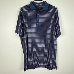 G/FORE Polo Mens XL Multicolor Tech Blue Red White Stripe Golf Top Shirt Sports